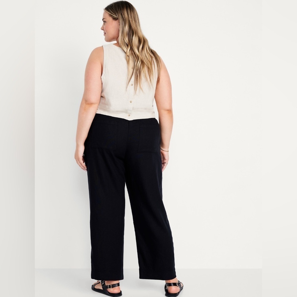 NWT! Black High-Waisted Linen-Blend Straight Pants - Multiple Sizes🔹 - Picture 8 of 10